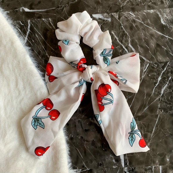 NEW Cherry White Scrunchie Hair Tie - Picture 2 of 4